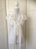 Naf Naf zgan witte top met ruches en striklint, maat M, Kleding | Dames, Maat 38/40 (M), Wit, Ophalen of Verzenden, Zo goed als nieuw