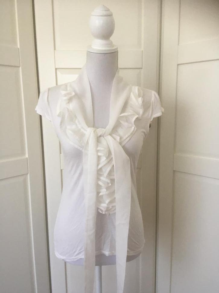 Naf Naf zgan witte top met ruches en striklint, maat M, Kleding | Dames, Tops, Zo goed als nieuw, Maat 38/40 (M), Wit, Korte mouw
