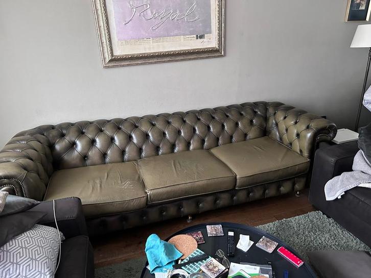 Originele Chesterfield Bank - Klassieke Stijl, Huis en Inrichting, Banken | Bankstellen, Gebruikt, Rechte bank, Driepersoons, 200 tot 250 cm