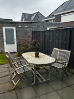Houten uitschuifbare buitentafel + 4 stoelen, Tuin en Terras, Tuinsets en Loungesets, Ophalen