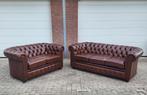 Chesterfield bankstel in leer cognac bruin. Delta, Burnley., Ophalen, Gebruikt, Leer