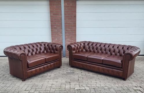 Chesterfield bankstel in leer cognac bruin. Delta, Burnley., Huis en Inrichting, Banken | Bankstellen, Gebruikt, Leer, Ophalen