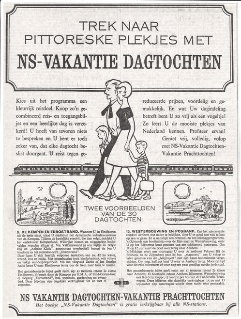 Reclame Adv. 1959 NS Vakantie Dagtochten - Spoorwegen Trein, Verzamelen, Spoorwegen en Tramwegen, Gebruikt, Trein, Overige typen
