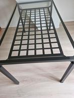 glazen eettafel met zwart metalen poten incl 4 stoelen., Ophalen, Gebruikt, 50 tot 100 cm, Glas