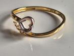 14 karaat gouden ring, hart met zirkonia, Gebruikt, Ophalen of Verzenden, 17 tot 18, Dame