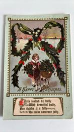 Kerstmis.Meisje met ezel, manden met hulst.1910.Gedicht, Verzamelen, Ansichtkaarten | Themakaarten, Ophalen of Verzenden, Voor 1920