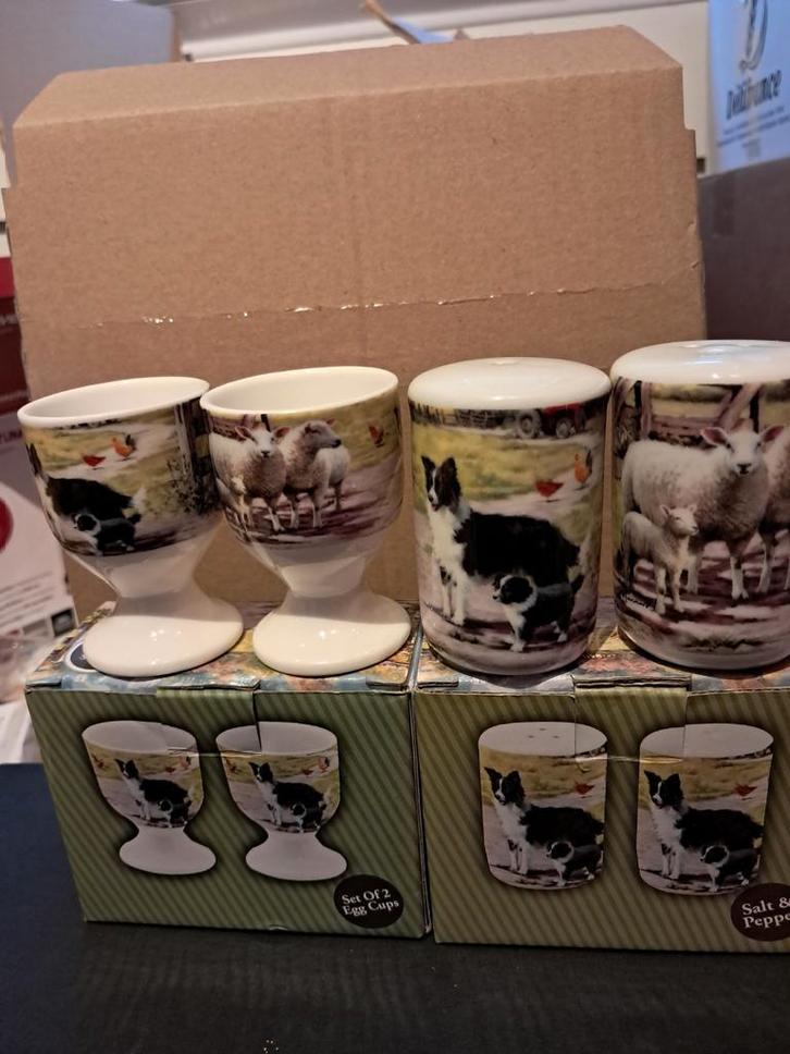 Eierdopjes & Zout/Peperstel met Schapen & Hond Design, Huis en Inrichting, Keuken | Bestek, Nieuw, Bestekset, Overige materialen