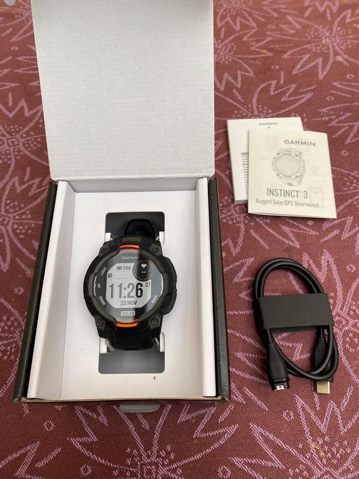 Garmin Instinct 3 Solar, Sieraden, Tassen en Uiterlijk, Sporthorloges, Zo goed als nieuw, Android, Zwart, GPS, Ophalen of Verzenden