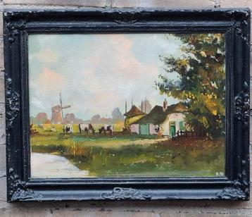 Hollands landschap. Ca 1920. 48/38 cm. Gemonogrameerd.  beschikbaar voor biedingen