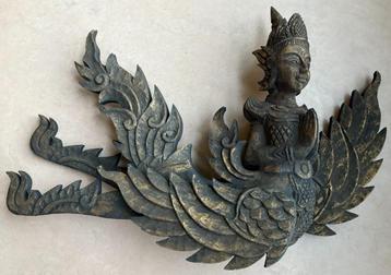 Prachtig houten beeld van een Kinnaree, Thailand beschikbaar voor biedingen