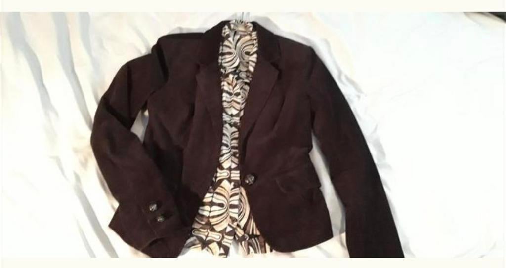 Ribjasje zwart maat 38 met Mexx bloesje, Maat 38/40 (M), Zwart, Ophalen of Verzenden, Zo goed als nieuw