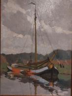 Johan Ates Botter aan de kade olieverf op board 36x47, Antiek en Kunst, Kunst | Schilderijen | Klassiek, Ophalen of Verzenden