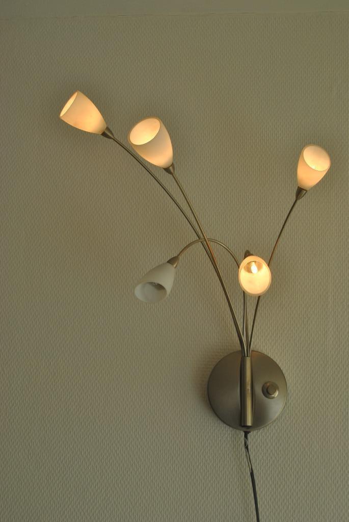 Wandlamp, met dimmer, rvs, Huis en Inrichting, Lampen | Wandlampen, Gebruikt, Glas, Metaal, Ophalen of Verzenden