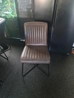 6 Industriele Eetkamerstoelen - Leer & Metaal, Ophalen, Gebruikt, Bruin, Metaal