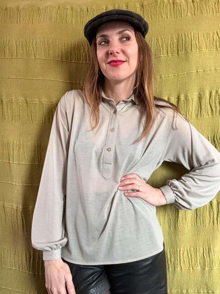 Vintage top/blouse - beige - 36/S/small, Kleding | Dames, Tops, Gedragen, Maat 36 (S), Beige, Lange mouw, Ophalen of Verzenden