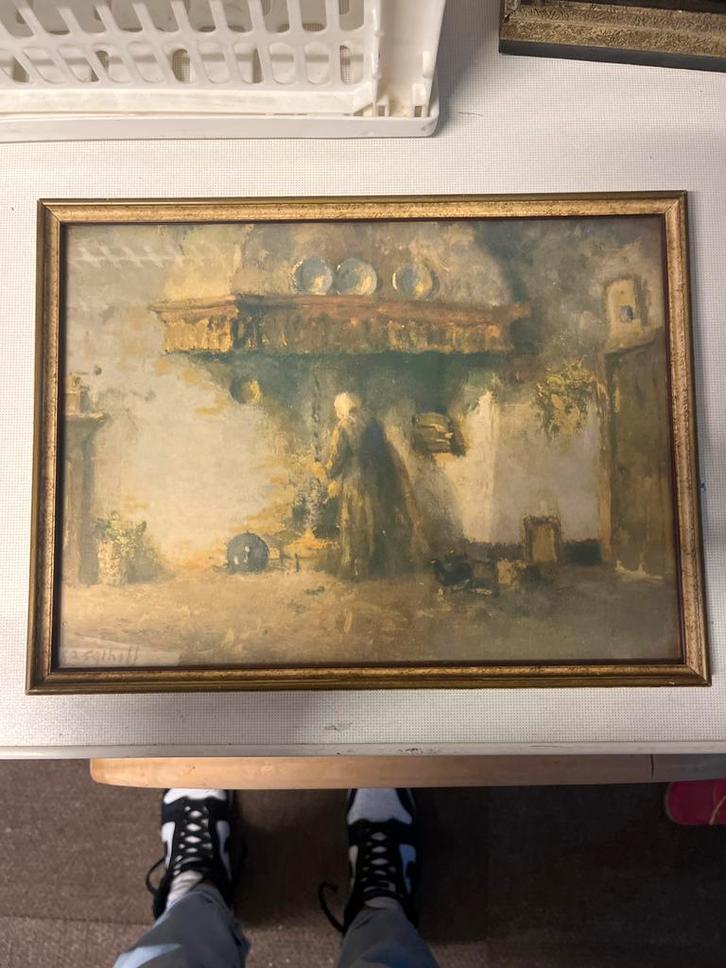 Schilderij: Interieur met figuur, Antiek en Kunst, Kunst | Schilderijen | Klassiek, Ophalen