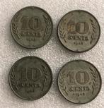 Vier stuks 10 cent 1942, Nederland., Postzegels en Munten, Munten | Nederland, Verzenden, Koningin Wilhelmina, 10 cent, Setje