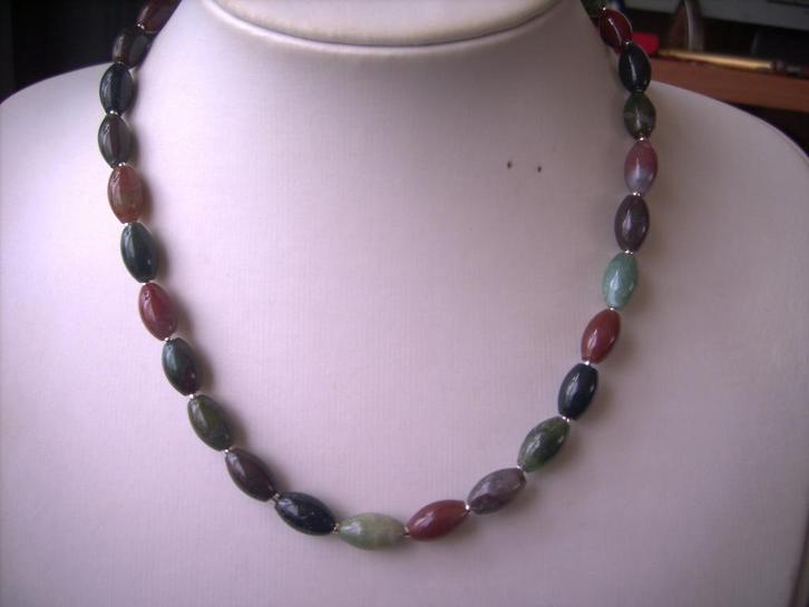 Een mooie Indian Jaspis edelstenen ketting, Sieraden, Tassen en Uiterlijk, Antieke sieraden, Ketting, Overige materialen, Met edelsteen