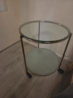 Messing Glazen Bijzettafeltje op Wieltjes, Ophalen, Minder dan 45 cm, Minder dan 55 cm, Gebruikt