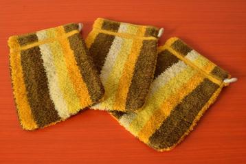 Set van 3 retro vintage gestreepte jaren 70 washandjes beschikbaar voor biedingen
