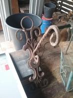 ANTIEKE GIETIJZEREN SMEEDWERK OPHANG MET KAARSENLANTAARN, Antiek en Kunst, Ophalen