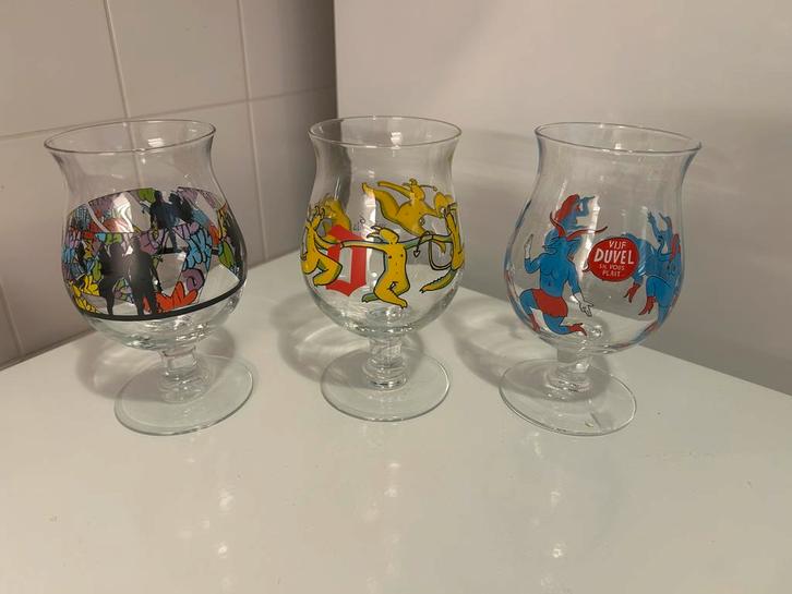 Set Duvel Bierglazen - Parra, Hop Devils, Fake, Verzamelen, Glas en Borrelglaasjes, Zo goed als nieuw, Bierglas, Ophalen