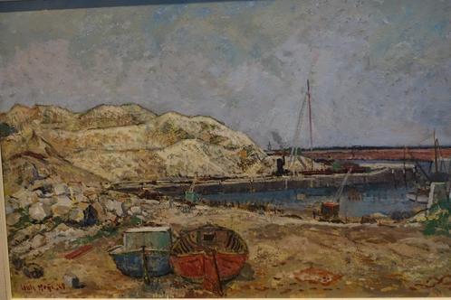 Olieverfschilderij: Haven met boten van Louis Meijs, Antiek en Kunst, Kunst | Schilderijen | Klassiek, Ophalen