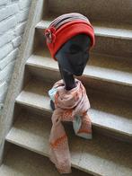 Warm oranje met greige fleece muts met bloem one size, Verzenden, Gedragen, One size fits all