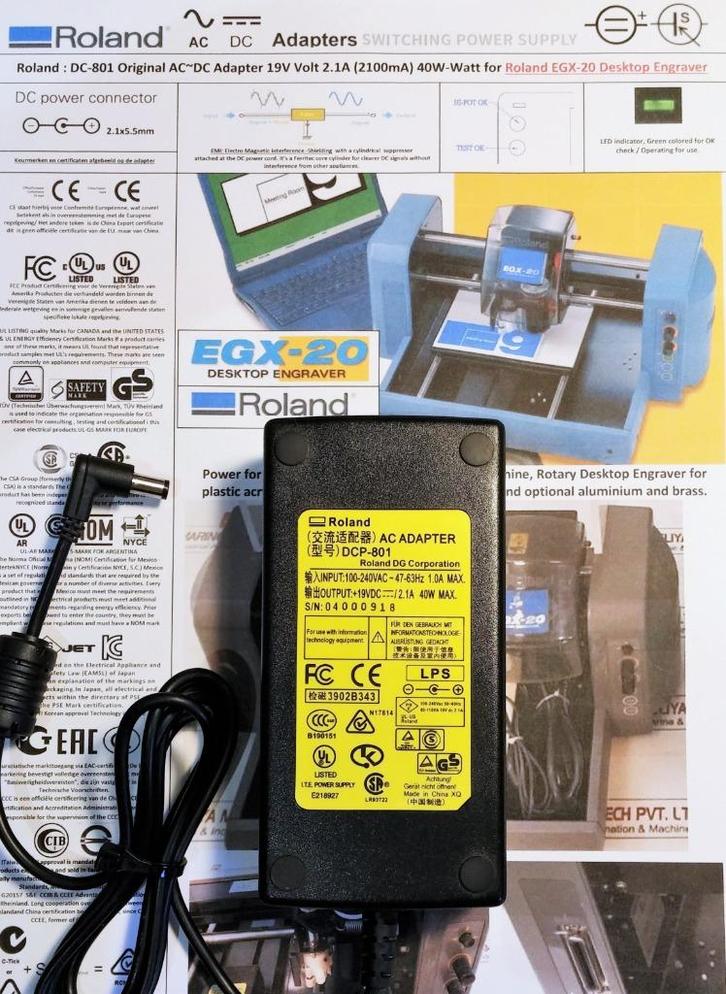 Roland DC-801 19V 2.1A 40W Adapter EGX-20 Engraver 3D Stika, Computers en Software, Printerbenodigdheden, Zo goed als nieuw, Printerkabel