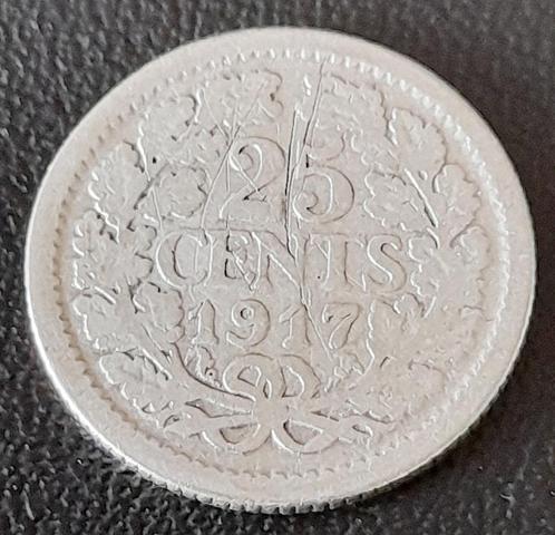 Nederland 25 cent 1917 (lot 1), Postzegels en Munten, Munten | Nederland, Losse munt, 25 cent, Koningin Wilhelmina, Zilver, Ophalen of Verzenden