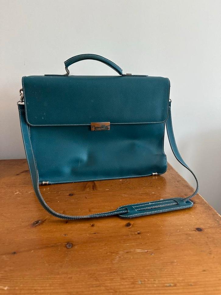 Claudio Ferrici Blauwe Leren Aktetas Vintage, Sieraden, Tassen en Uiterlijk, Tassen | Damestassen, Gebruikt, Handtas, Blauw, Ophalen of Verzenden