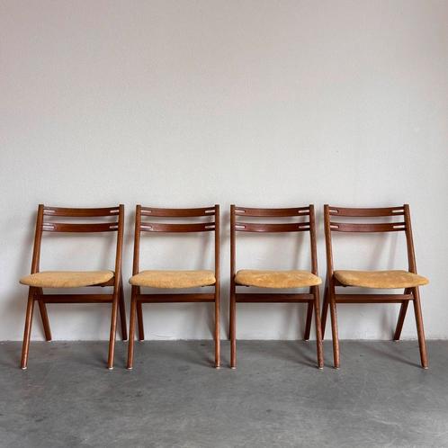 VINTAGE | EETKAMERSTOELEN | DEENS | EDMUND jORGENSEN | TEAK, Huis en Inrichting, Stoelen, Gebruikt, Vier, Stof, Overige kleuren