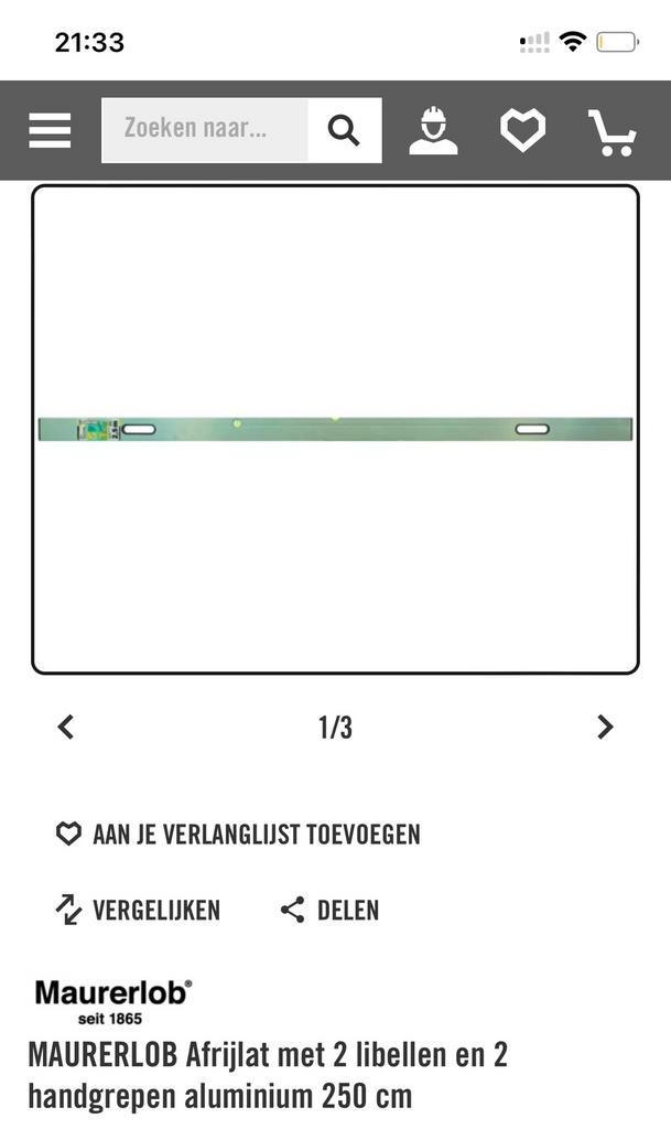 Rei Mauerlob afrijlat 2x handgreep & libel aluminium 250cm, Doe-het-zelf en Verbouw, Gereedschap | Handgereedschap, Nieuw, Ophalen