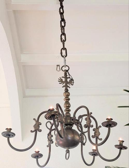 Antieke vintage koperen kroonluchter rek5, Huis en Inrichting, Lampen | Kroonluchters, Gebruikt, Ophalen
