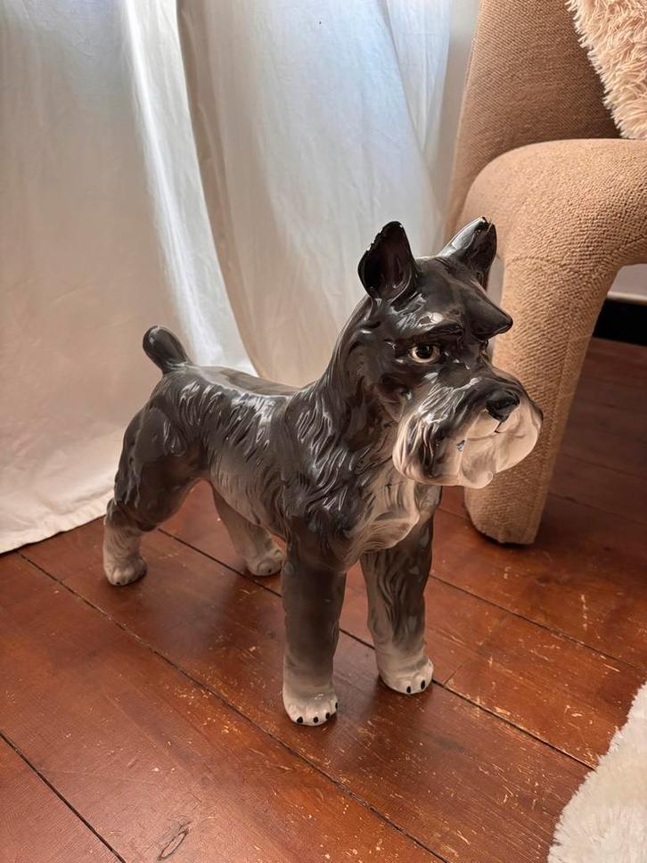 Vintage Keramieken Schnauzer Hond, Tuin en Terras, Tuinbeelden, Gebruikt, Dierenbeeld, Overige materialen, Ophalen