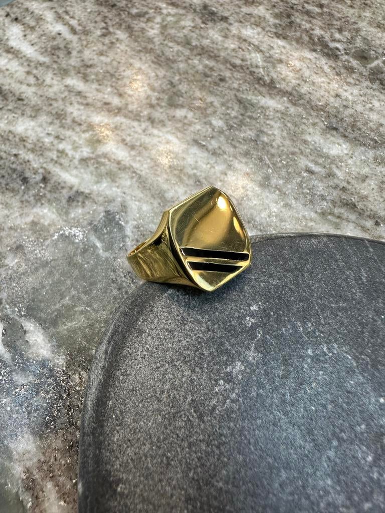 21k Gouden Zegelring met Onyx, 19 tot 20, Nieuw, Ophalen of Verzenden, Dame of Heer