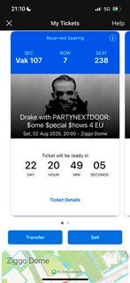 Drake with PARTYNEXTDOOR ziggo dome tickets (za 2 aug), Twee personen, Augustus