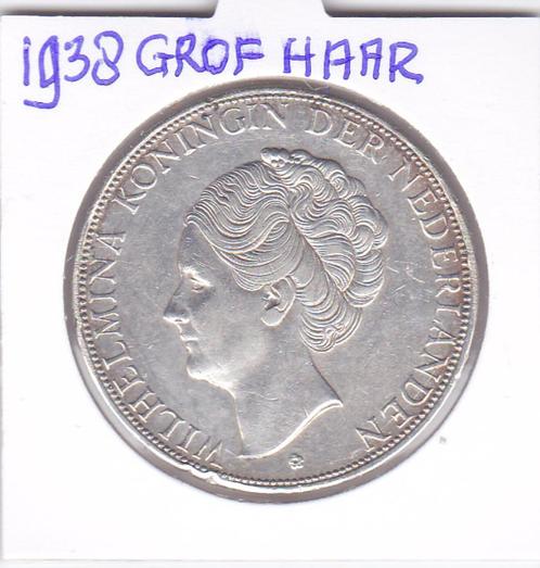 Mooie rijksdaalder 1938 met GROF HAAR voor 99 euro, Postzegels en Munten, Munten | Nederland, Losse munt, 2½ gulden, Koningin Wilhelmina