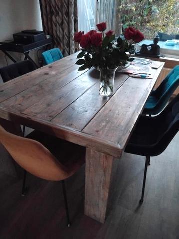 Eettafel set met 4 stoelen blauw en cognac beschikbaar voor biedingen
