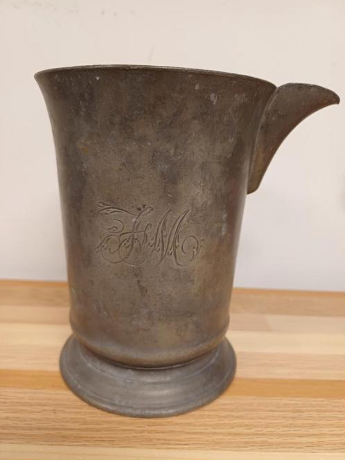 Antieke Tinnen Schenkkan met Gravure, Antiek en Kunst, Antiek | Tin, Ophalen of Verzenden
