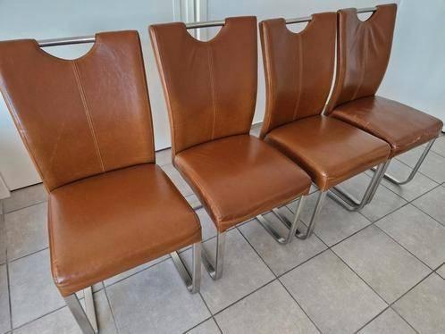 4 x luxe industriële eetkamerstoel cognac ., Huis en Inrichting, Stoelen, Zo goed als nieuw, Vier, Metaal, Overige materialen