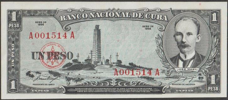 Cuba 1 peso 1956 aUNC p.87a (# 182), Postzegels en Munten, Bankbiljetten | Amerika, Los biljet, Midden-Amerika, Verzenden