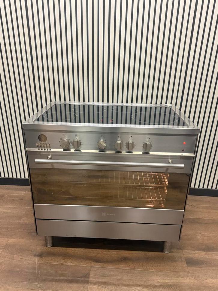 Luxe M-System RVS INDUCTIE Fornuis met 4 zones 90 cm, Witgoed en Apparatuur, Fornuizen, Gebruikt, Vrijstaand, Inductie, 5 kookzones of meer