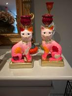 Leuke poezen kandelaars - set van 2 samen 15,-, Overige materialen, Wit, Ophalen of Verzenden, Zo goed als nieuw