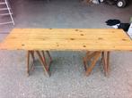 Houten tafels met schragen (3 stuks), Ophalen, Zo goed als nieuw, Rond, Hout