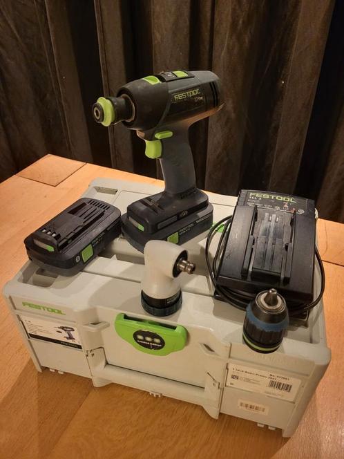 Festool t18+3 set. 2×4Ah Hp accu's +lader,haakse kop etc., Doe-het-zelf en Verbouw, Gereedschap | Boormachines, Boor- en Schroefmachine