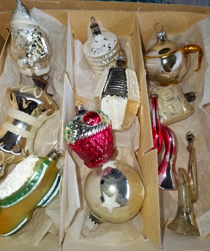 Doos oude kerstballen/ kerstfiguren  glas, Diversen, Kerst, Zo goed als nieuw, Ophalen of Verzenden