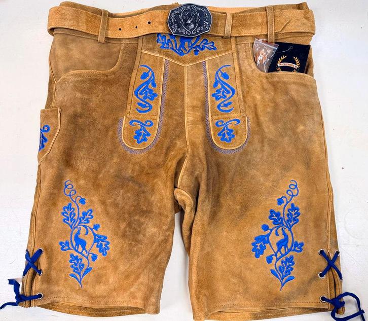 Korte heren lederhose met riem, maat 52 L echt leder, Kleding | Heren, Carnavalskleding en Feestkleding, Nieuw, Kleding, Overige thema's