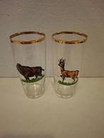 2 mooie vintage bierglazen met wild - 1 everzwijn en 1 hert, Ophalen of Verzenden