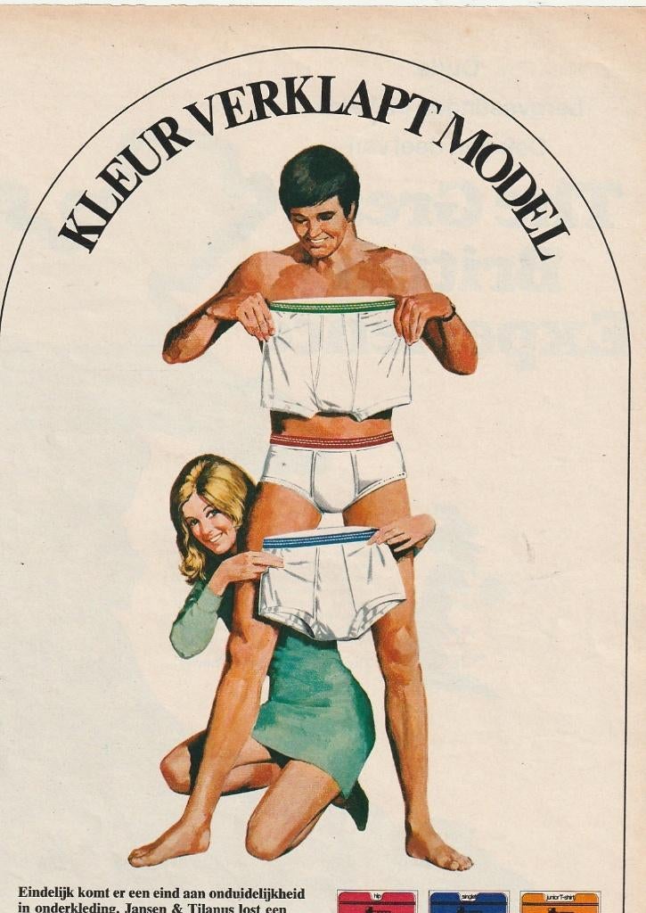 retro reclame 1972 Jansen & Tilanus heren ondergoed kleuren, Verzamelen, Retro, Overige typen, Verzenden